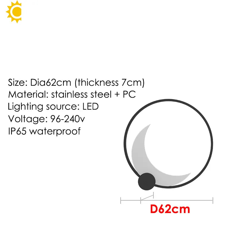Verthara Premium Stainless Steel Moon Garden Wall Light cold   white / D62cm