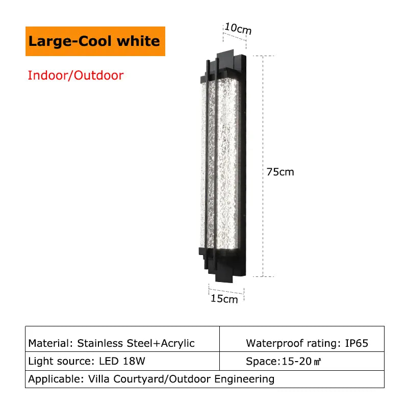 Verthara Premium Stainless Steel Outdoor Wall Sconce H75cm Cool white