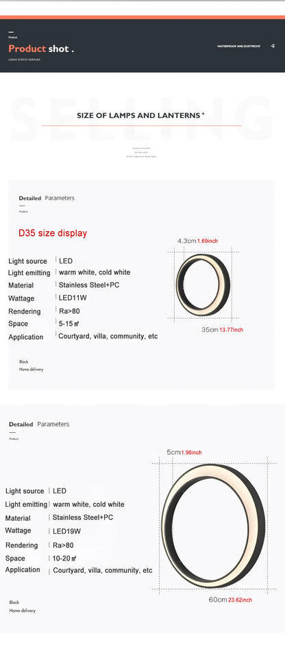 Verthara Premium Stainless Steel Round Moon Outdoor Wall Light IP65