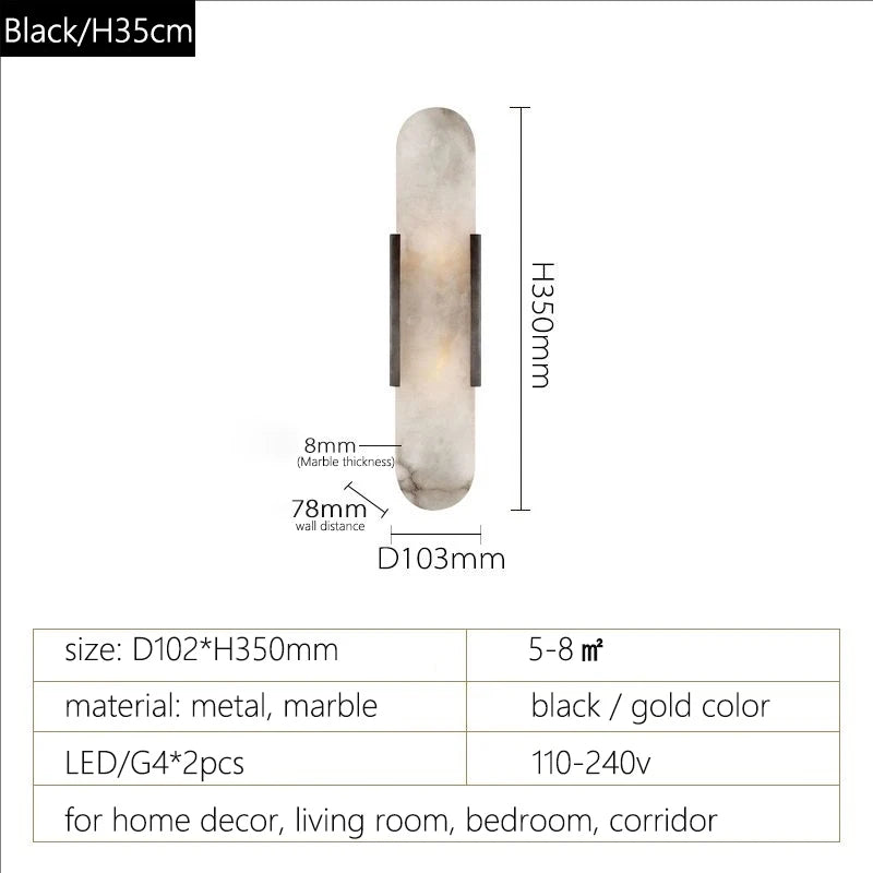 Verthara Premium Stone Marble G4 Wall Light H35cm black color / Cool White(5500-7000K)