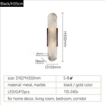 Verthara Premium Stone Marble G4 Wall Light H35cm black color / Cool White(5500-7000K)