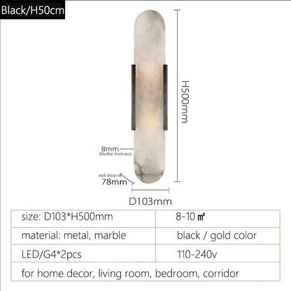 Verthara Premium Stone Marble G4 Wall Light H50cm black color / Cool White(5500-7000K)