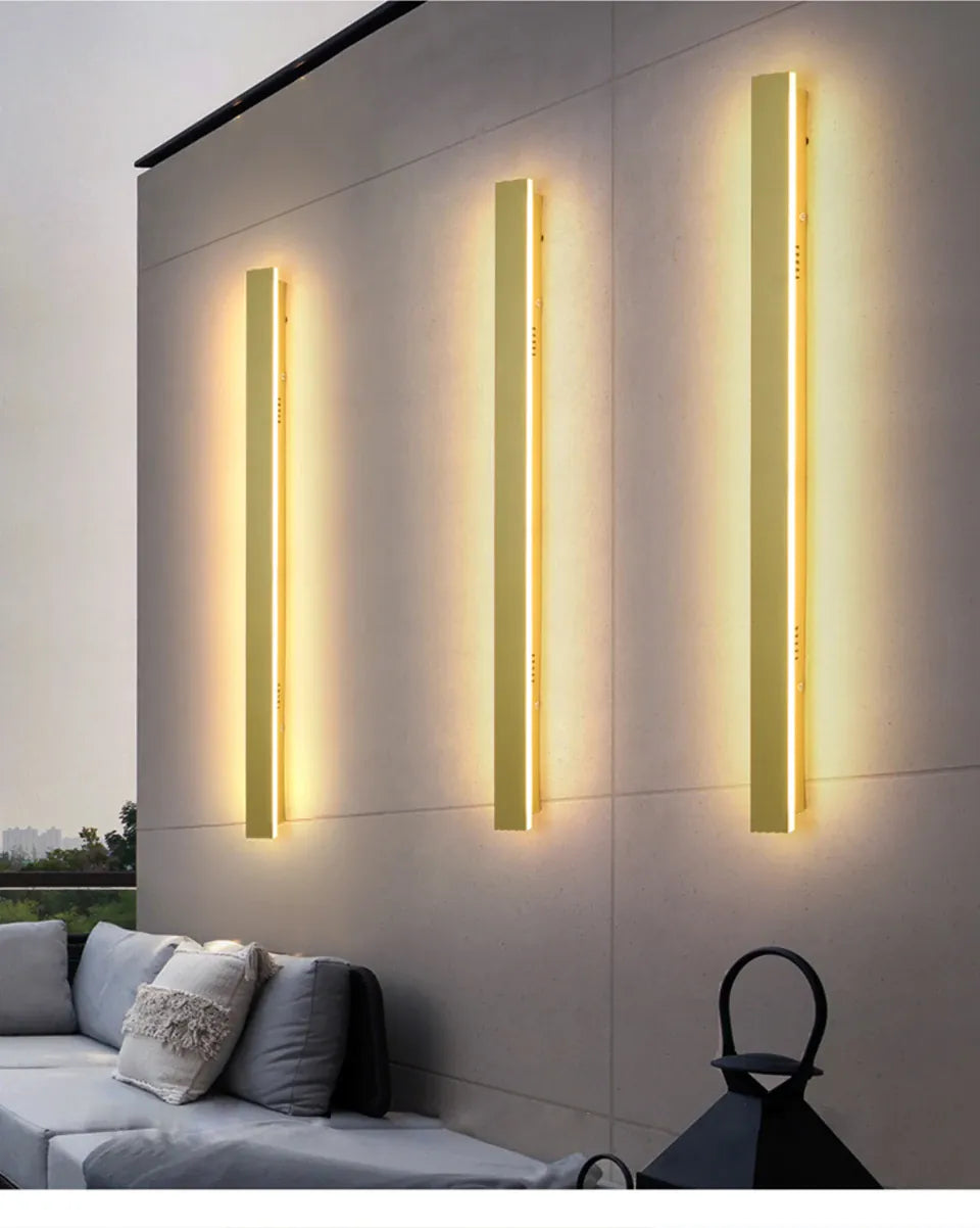 Verthara Premium Tall Gold Aluminium Outdoor LED Wall Light IP65