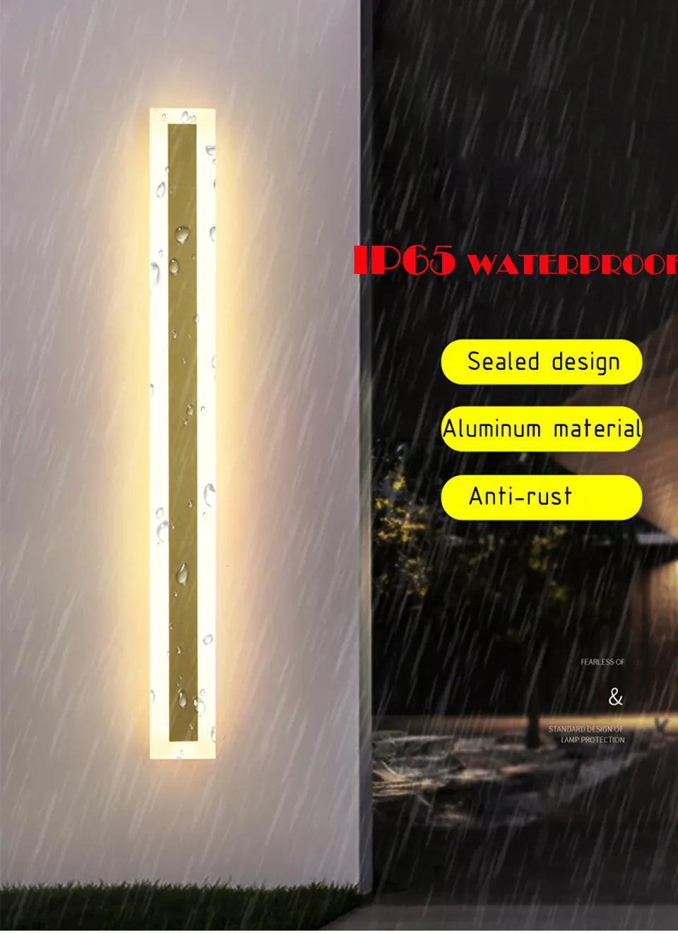 Verthara Premium Tall Gold Aluminium Outdoor LED Wall Light IP65