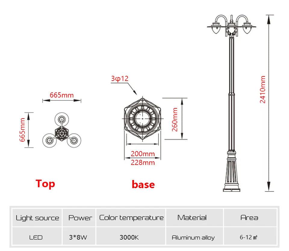 Verthara Premium Three-Head Outdoor Post Light