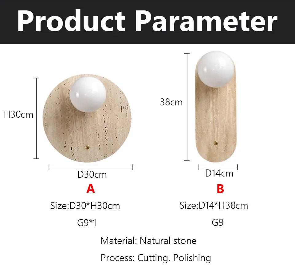 Verthara Premium Travertine Stone & Glass Ball Wall Light