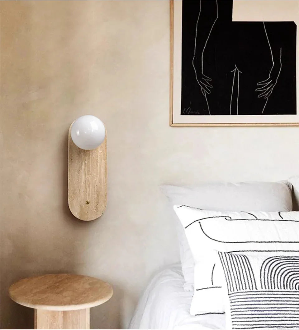 Verthara Premium Travertine Stone & Glass Ball Wall Light