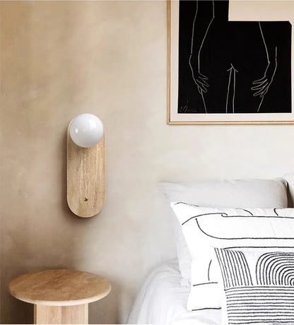 Verthara Premium Travertine Stone & Glass Ball Wall Light