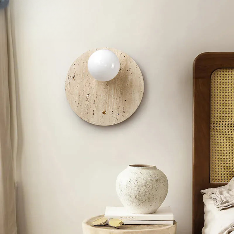 Verthara Premium Travertine Stone & Glass Ball Wall Light