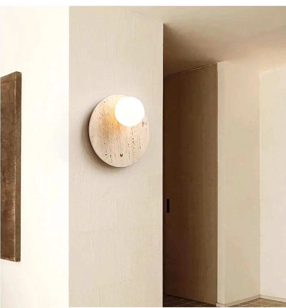 Verthara Premium Travertine Stone & Glass Ball Wall Light