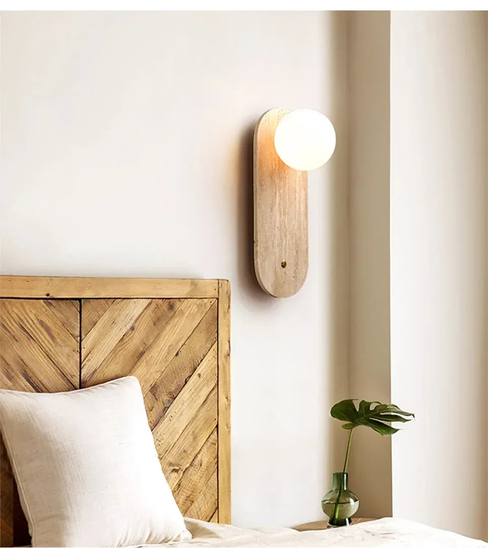 Verthara Premium Travertine Stone & Glass Ball Wall Light