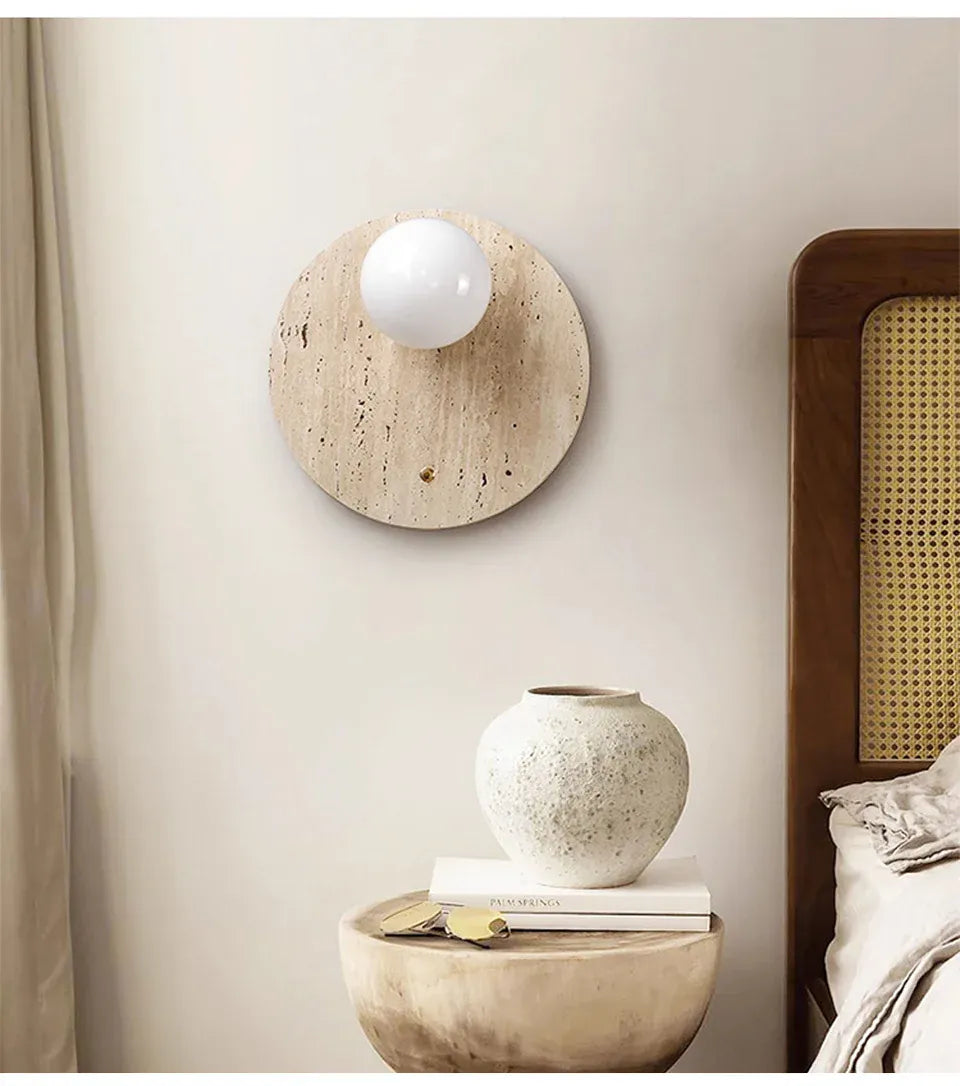 Verthara Premium Travertine Stone & Glass Ball Wall Light