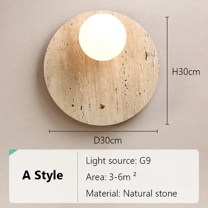 Verthara Premium Travertine Stone & Glass Ball Wall Light A-D30cm / Cool white