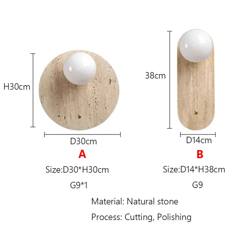 Verthara Premium Travertine Stone & Glass Ball Wall Light