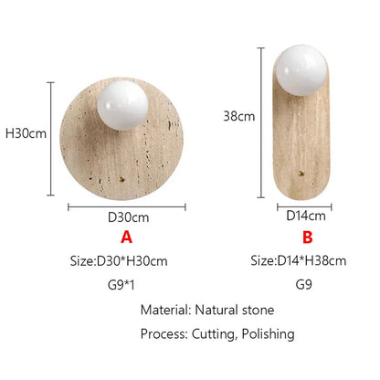 Verthara Premium Travertine Stone & Glass Ball Wall Light