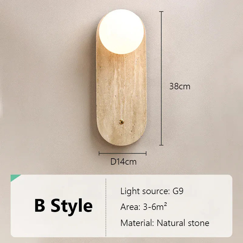 Verthara Premium Travertine Stone & Glass Ball Wall Light B-H38cm / Cool white