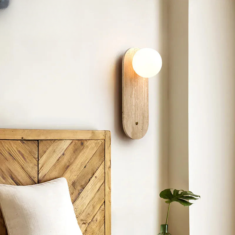 Verthara Premium Travertine Stone & Glass Ball Wall Light