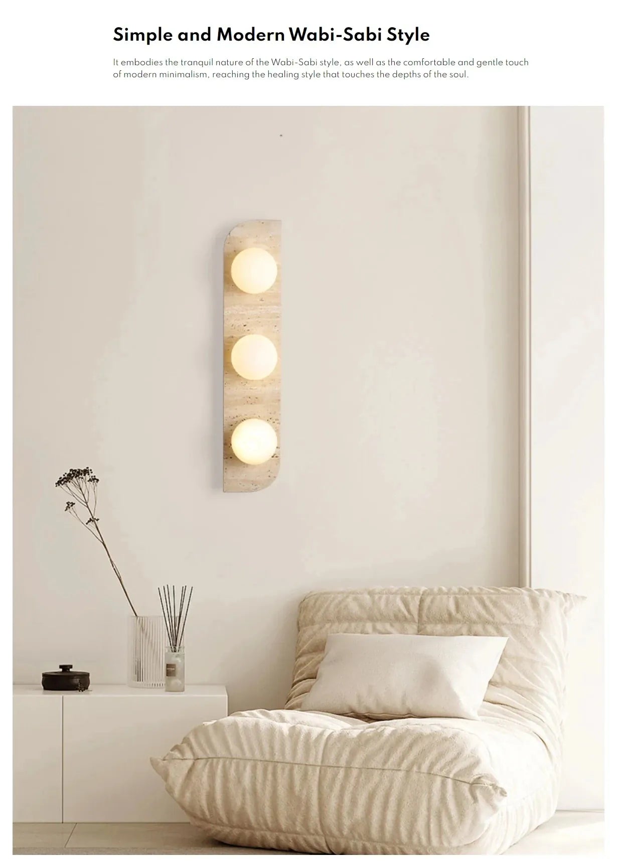 Verthara Premium Travertine Stone & White Glass Wall Light