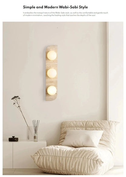 Verthara Premium Travertine Stone & White Glass Wall Light