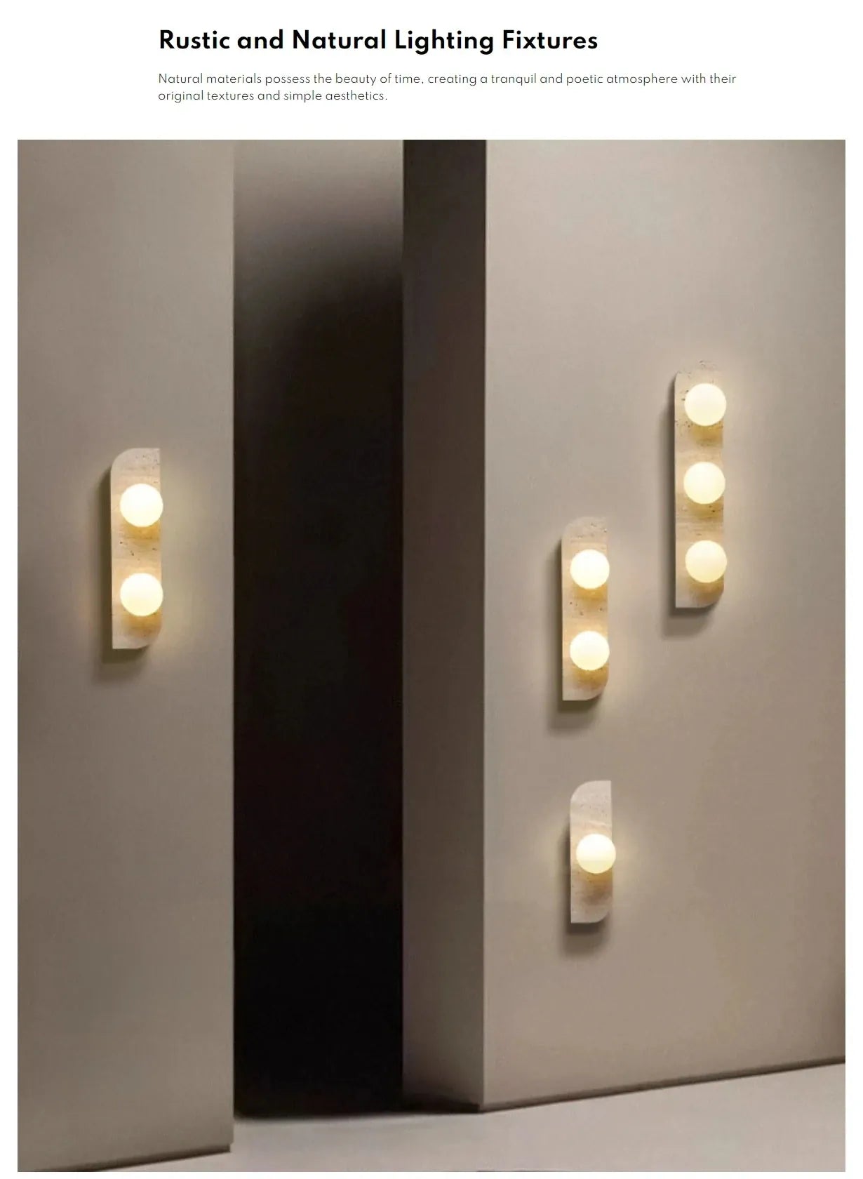 Verthara Premium Travertine Stone & White Glass Wall Light