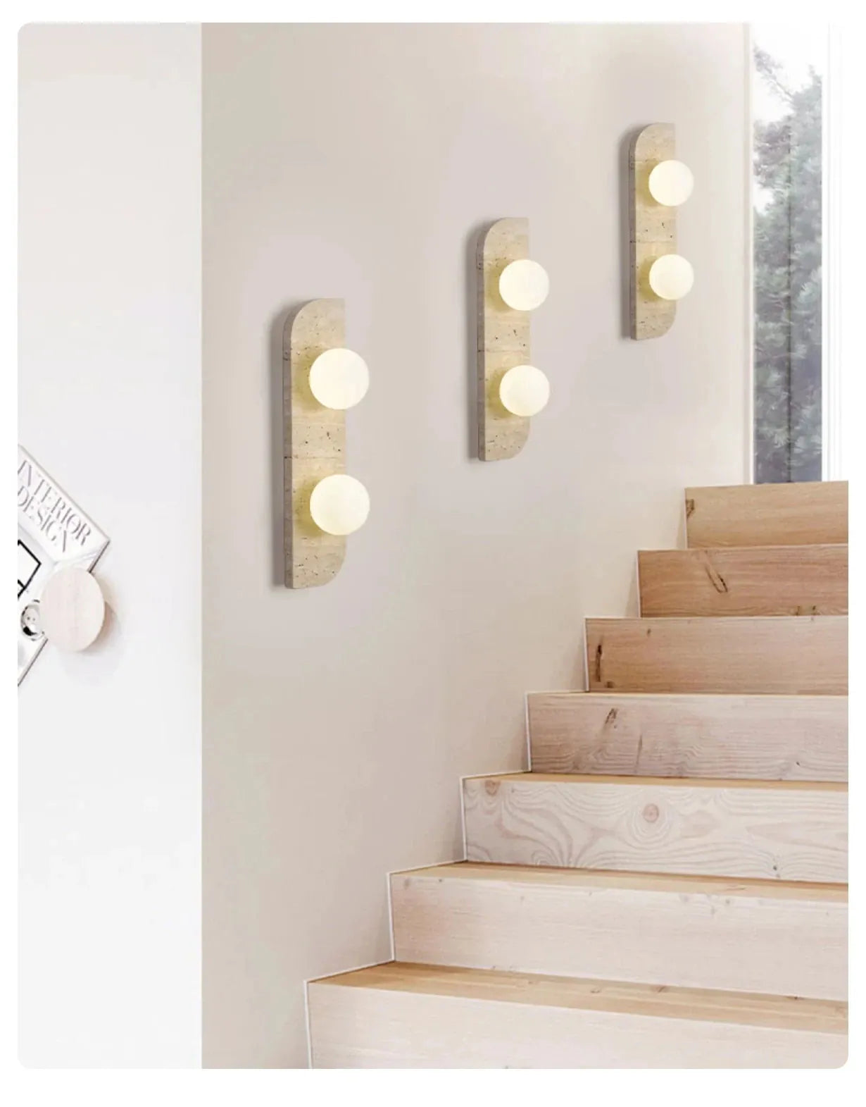 Verthara Premium Travertine Stone & White Glass Wall Light