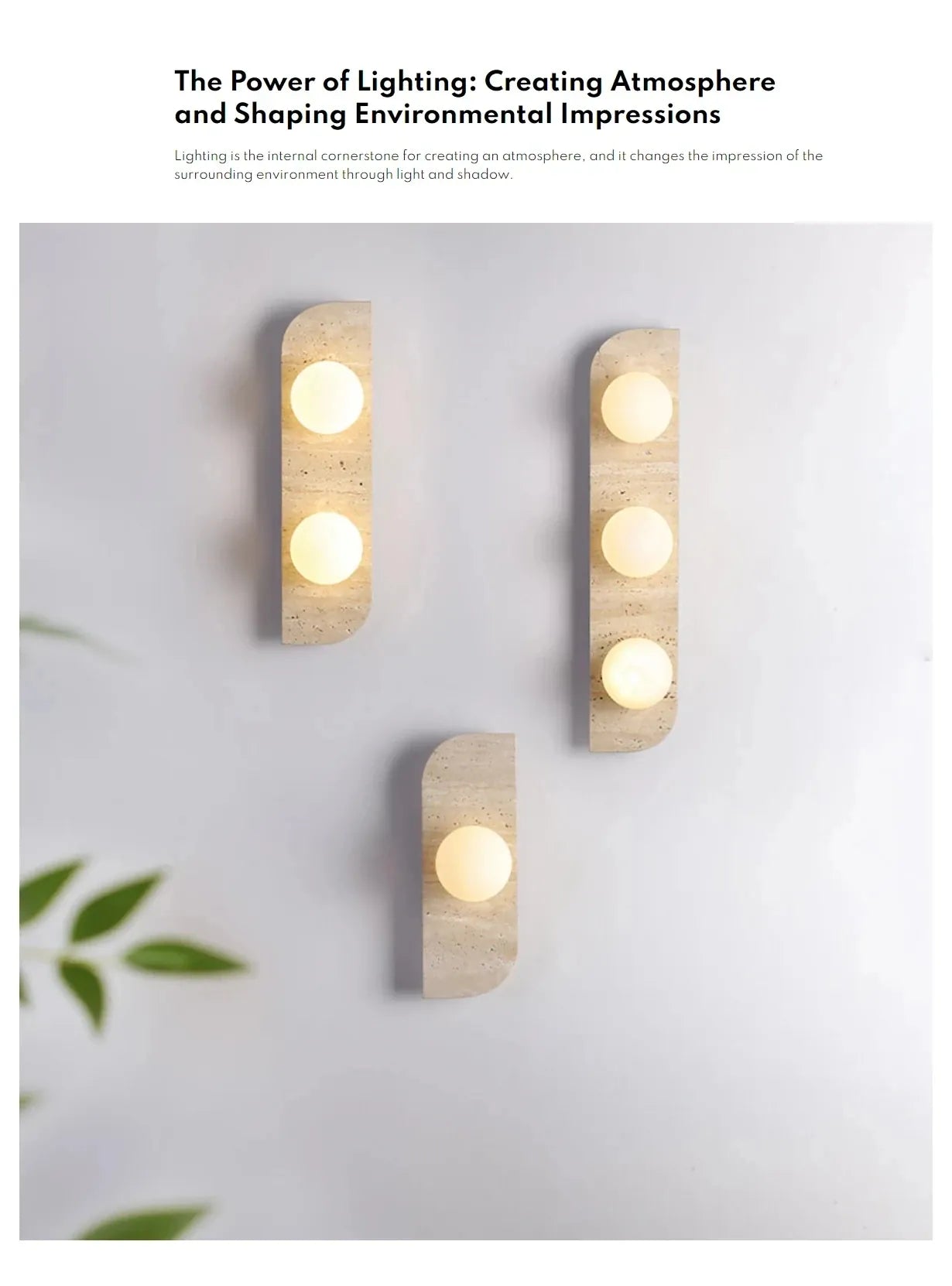 Verthara Premium Travertine Stone & White Glass Wall Light