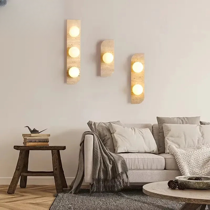 Verthara Premium Travertine Stone & White Glass Wall Light