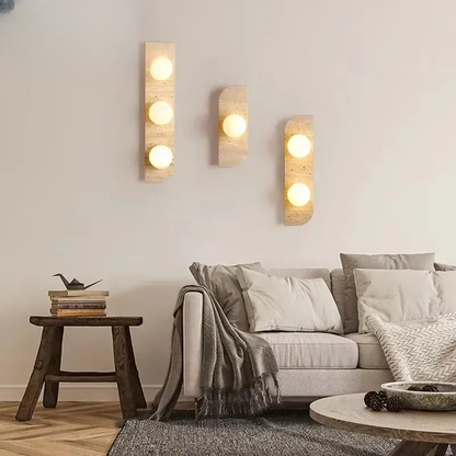 Verthara Premium Travertine Stone & White Glass Wall Light