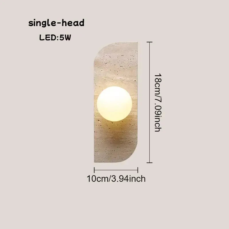 Verthara Premium Travertine Stone & White Glass Wall Light 1-Head