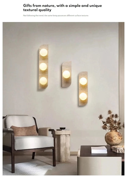 Verthara Premium Travertine Stone & White Glass Wall Light