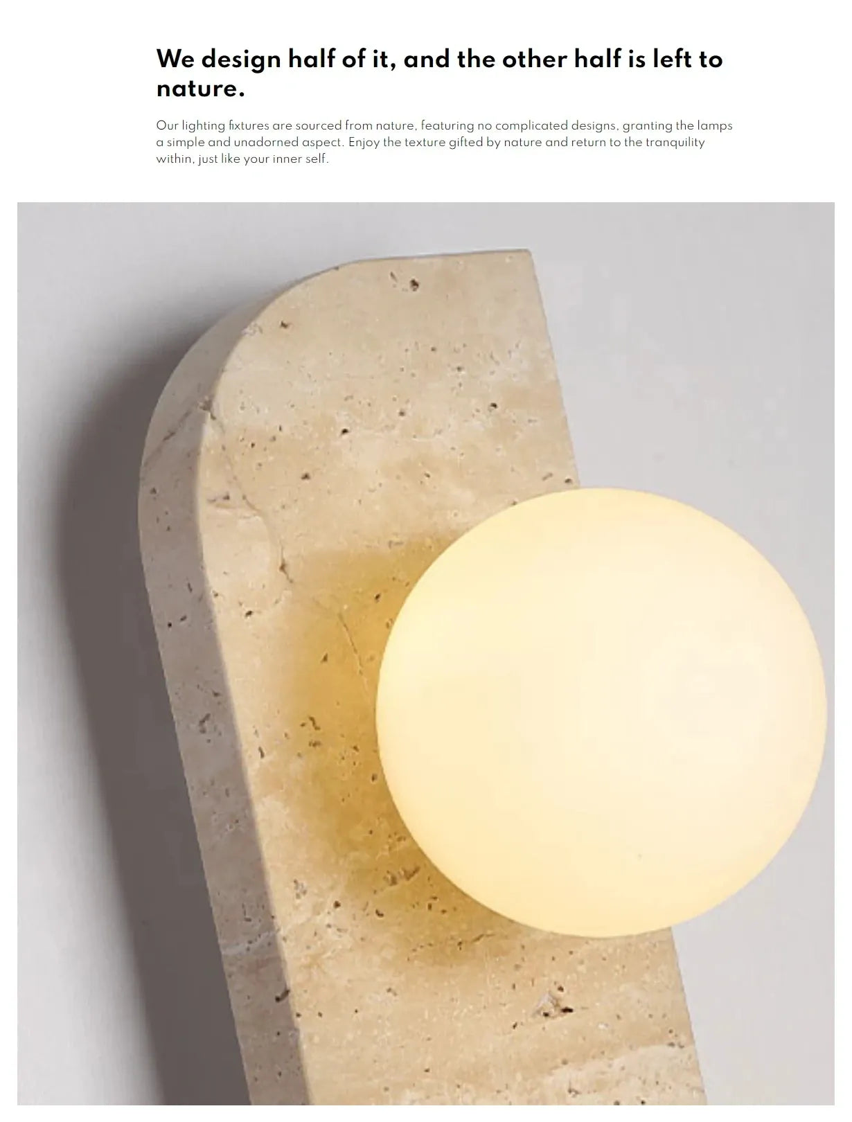 Verthara Premium Travertine Stone & White Glass Wall Light