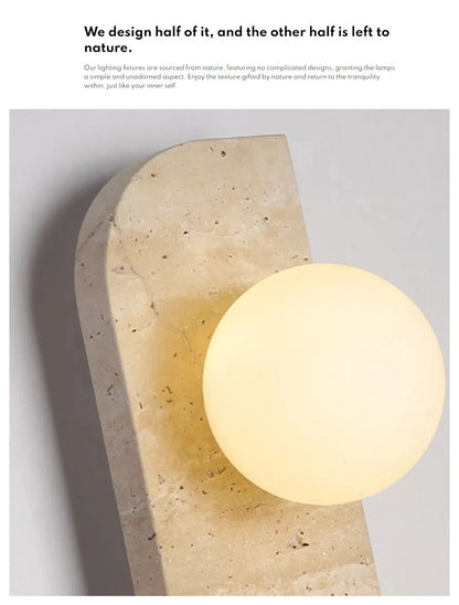 Verthara Premium Travertine Stone & White Glass Wall Light