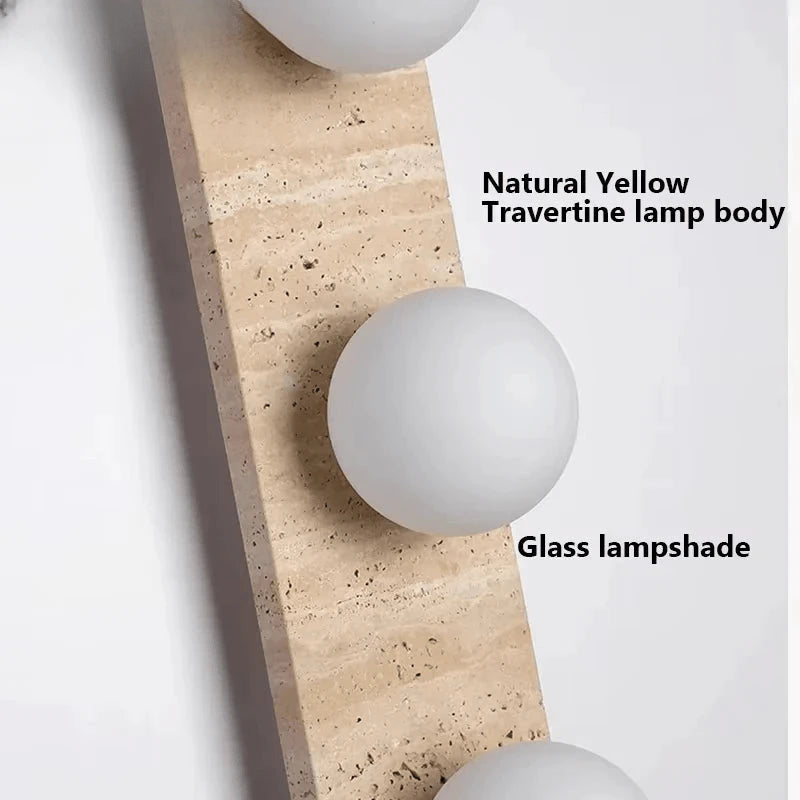 Verthara Premium Travertine Stone & White Glass Wall Light