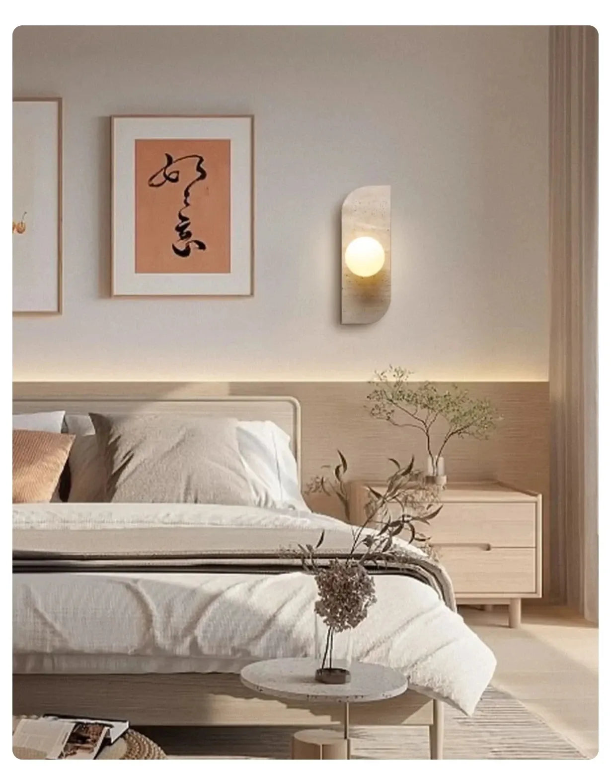Verthara Premium Travertine Stone & White Glass Wall Light