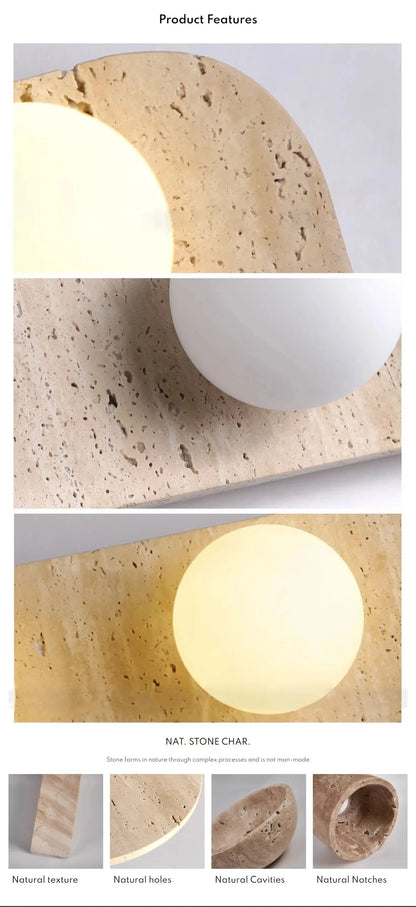 Verthara Premium Travertine Stone & White Glass Wall Light