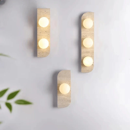 Verthara Premium Travertine Stone & White Glass Wall Light