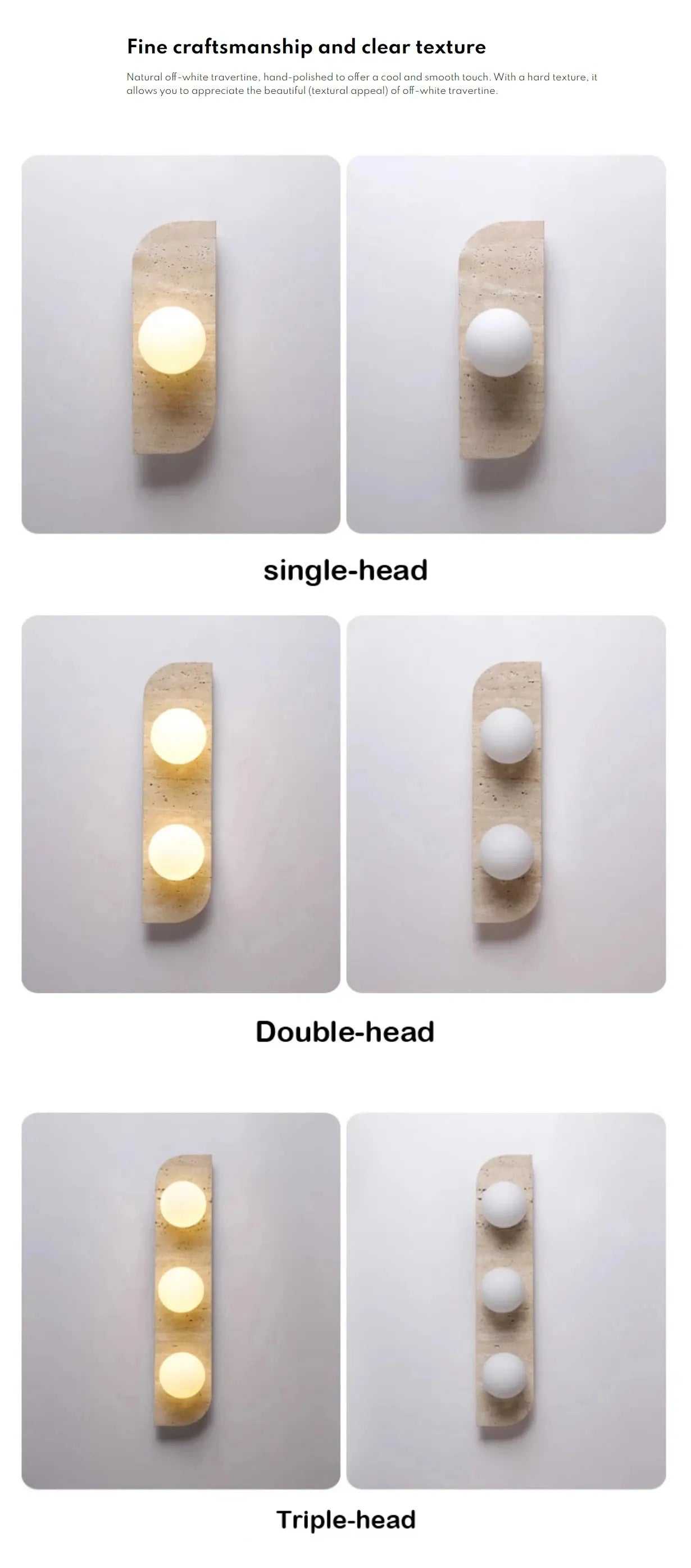 Verthara Premium Travertine Stone & White Glass Wall Light