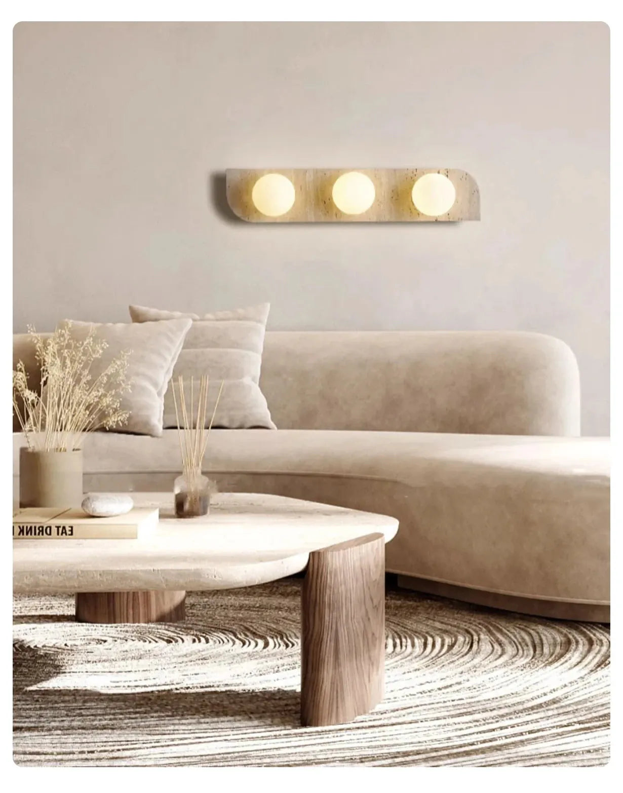 Verthara Premium Travertine Stone & White Glass Wall Light