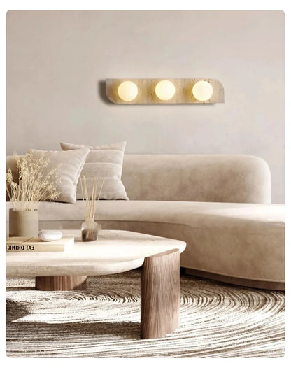 Verthara Premium Travertine Stone & White Glass Wall Light