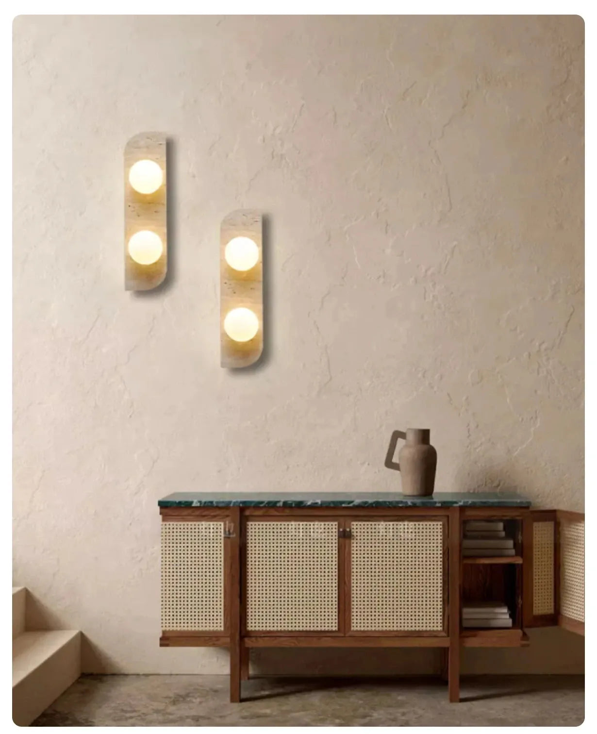 Verthara Premium Travertine Stone & White Glass Wall Light