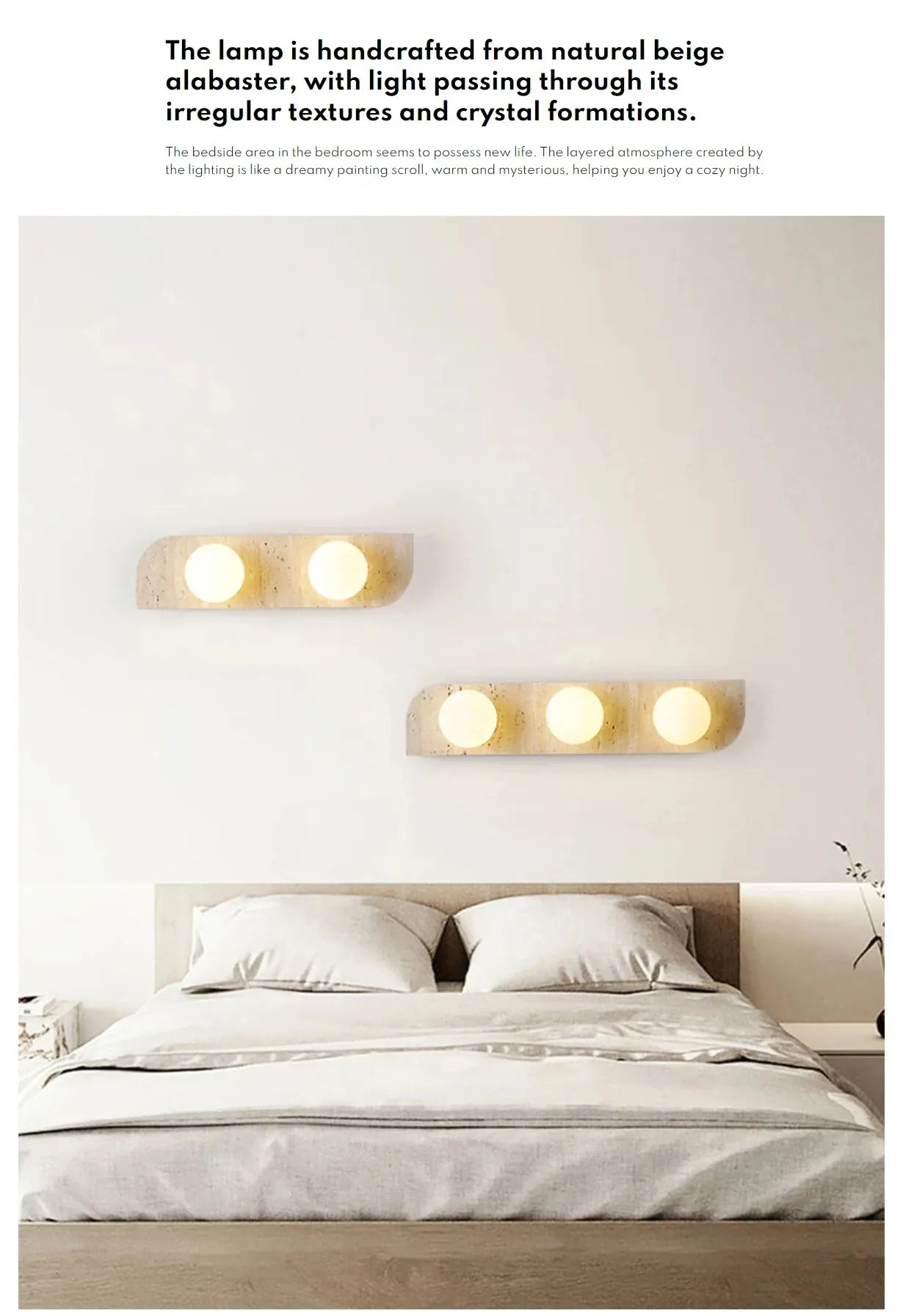 Verthara Premium Travertine Stone & White Glass Wall Light