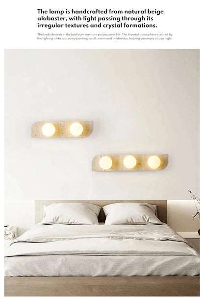 Verthara Premium Travertine Stone & White Glass Wall Light