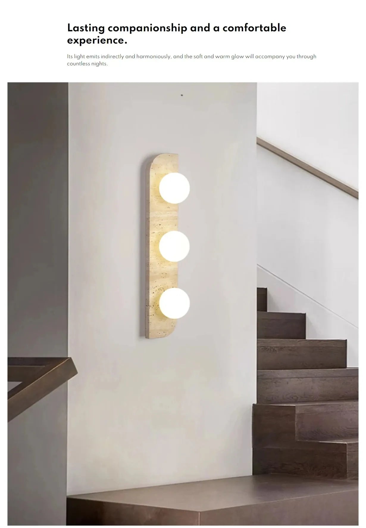 Verthara Premium Travertine Stone & White Glass Wall Light
