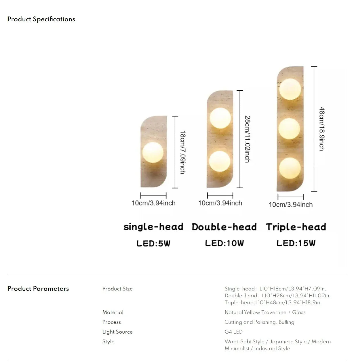 Verthara Premium Travertine Stone & White Glass Wall Light