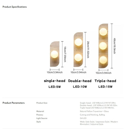 Verthara Premium Travertine Stone & White Glass Wall Light