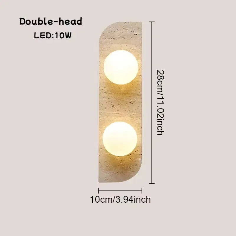 Verthara Premium Travertine Stone & White Glass Wall Light 2-Heads