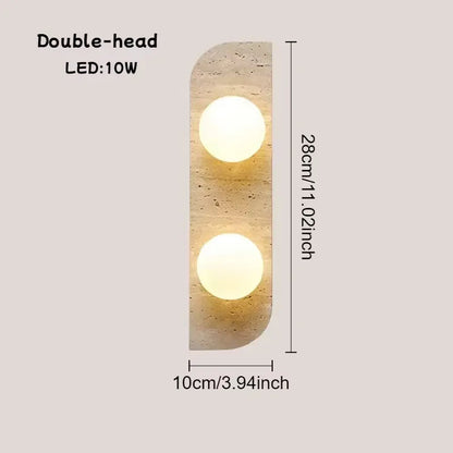 Verthara Premium Travertine Stone & White Glass Wall Light 2-Heads