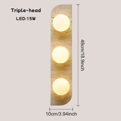 Verthara Premium Travertine Stone & White Glass Wall Light 3-Head