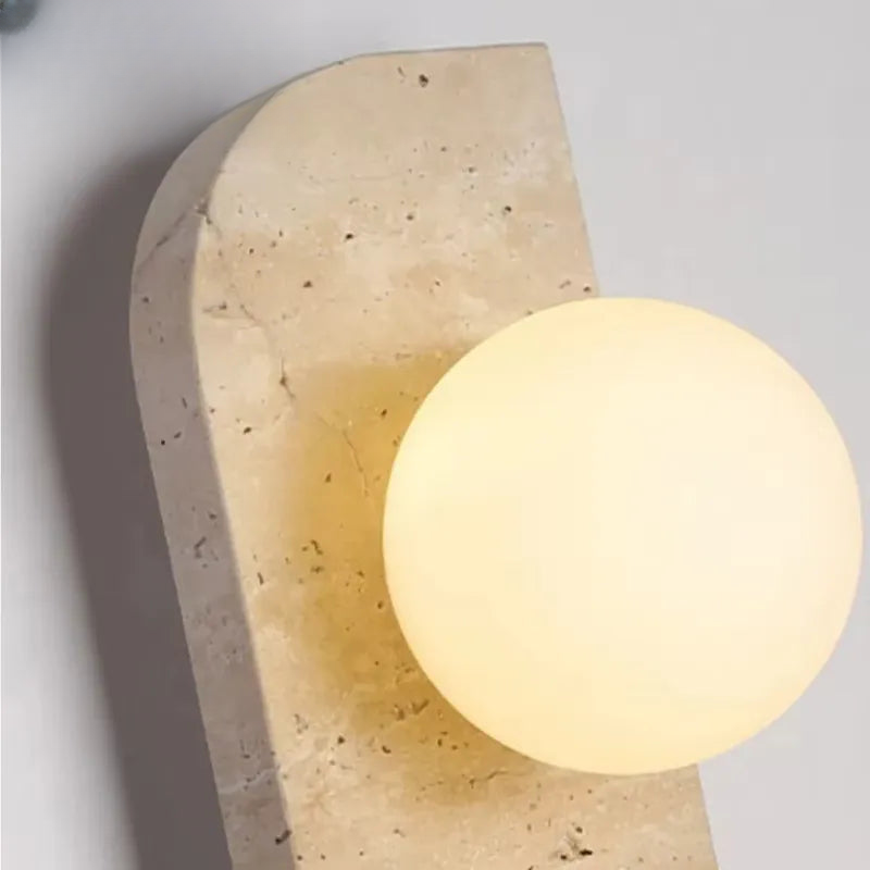 Verthara Premium Travertine Stone & White Glass Wall Light