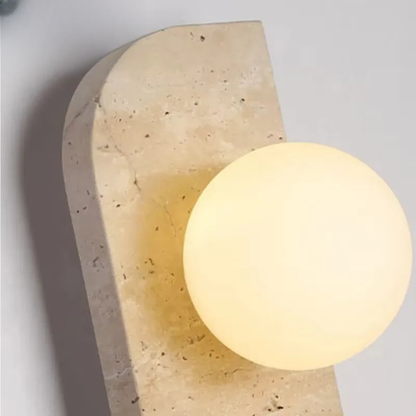 Verthara Premium Travertine Stone & White Glass Wall Light
